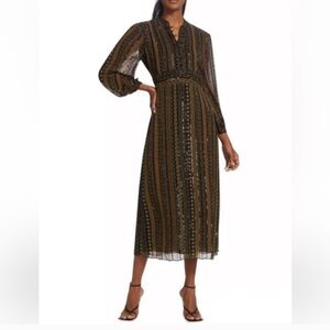 Veronica Beard Borelli Beaded Midi Black and Brown Women's Dress Size 8